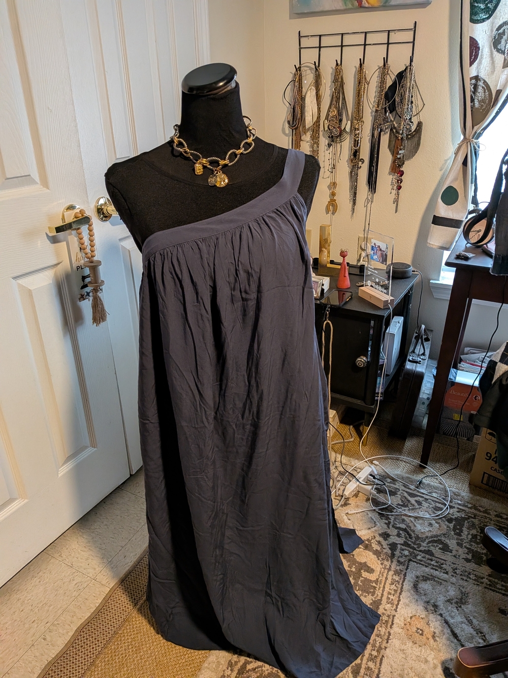 Old Navy One-Shoulder Maxi Dress in Slate Gray